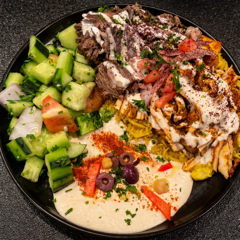 Chicken shawarma and kebab platters