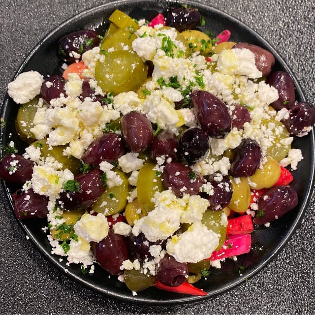 30 Feta Cheese & Black Olives.